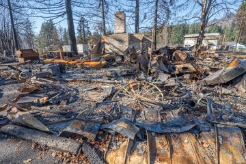 Home in Detroit Oregon totally destroyed by the Beachie Creek wildfire.  Chimney and fireplace all...