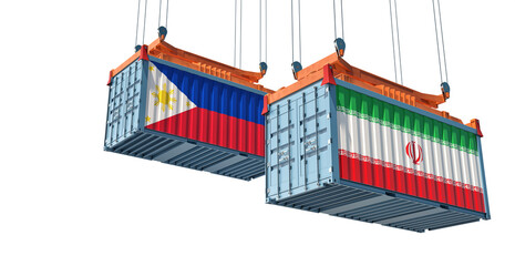 Freight containers with Iran and Philippine flag. 3D Rendering 