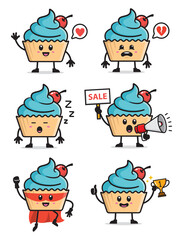 set of cupcake character design illustration