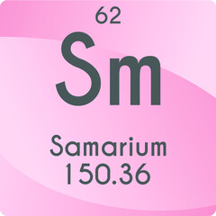 Sm Samarium Lanthanide Chemical Element vector illustration diagram, with atomic number and mass. Simple gradient flat design For education, lab, science class.
