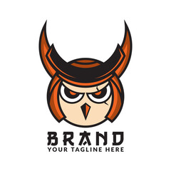 owl logo with samurai armor hat. owl samurai vector logo.