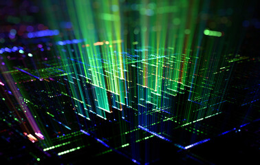 Tech Abstract of futuristic surface pattern with colorful light rays