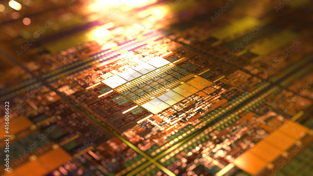 Poster high speed data processing, high-tech gpu, cpu background. digital crypto nanotechnology, neural net