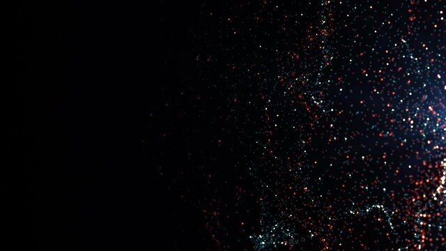 Animated small particles in multi color seamless loop with copy space. 4k seamless loop