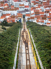 Obraz premium Tracks of the Nazaré Funicular. The line as seen from the overlook at Sítio.