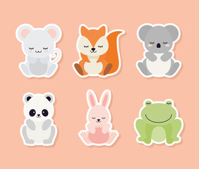 set of kids animal on a salmon color background