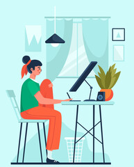 Graphic designer at home interior. Flat design illustration. Vector