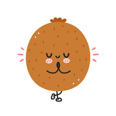 Cute funny kiwi meditate in yoga pose. Vector flat line cartoon kawaii character illustration icon. Isolated on white background. Kiwi fruit workout character concept