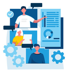 People student with papers and graphs. Flat design illustration. Vector