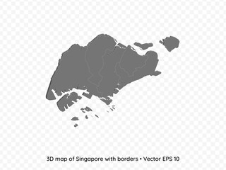 3D map of Singapore with borders isolated on transparent background, vector eps illustration
