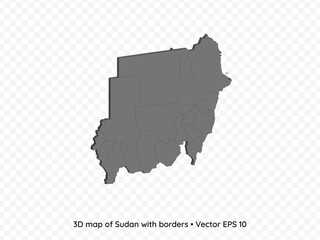 3D map of Sudan with borders isolated on transparent background, vector eps illustration