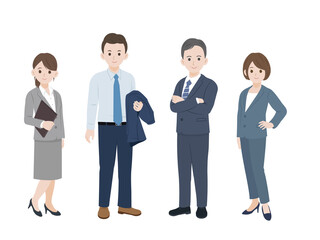 ビジネス　会社員　仲間　同僚　男女　全身　イラスト素材