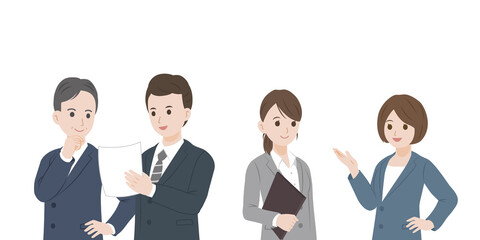 ビジネス　会社員　打ち合わせ　報告　相談　男女　上半身　イラスト素材