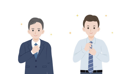 ネクイタイを締める　男性　会社員　上半身　イラスト素材