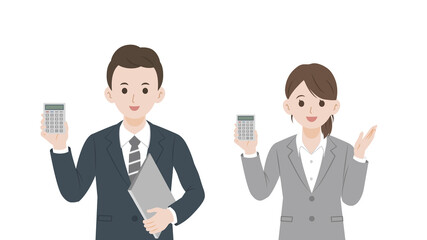電卓を持つ スーツ姿の男女 審査 鑑定 税理士 イラスト素材 Wall Mural Senryu