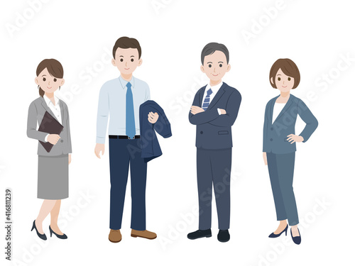 ビジネス 会社員 仲間 同僚 男女 全身 イラスト素材 Wall Mural Senryu
