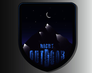 Night Outdoor adventure retro badge. Vector Illustration Design. Moonlight with gradient blue sky.