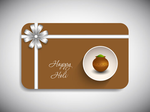 Gift card of Holi Festival with colorful intricate calligraphy vector.