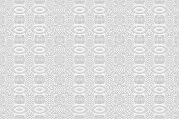 Geometric convex volumetric 3D ornament from a relief texture. White background from ethnic unique elements in the style of the peoples of India for design and decor.
