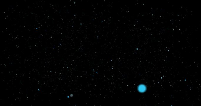 Estrellas azules en el espacio con movimiento y perspectiva sobre fondo negro.&nbsp;