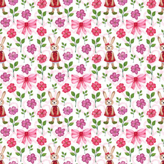 Happy Easter Bunny watercolor seamless pattern