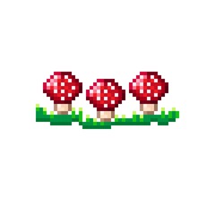 Mushroom pixel art. Cute pixel mushrooms. Vector illustration.
