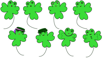 Green Clover leaves Isolated Cartoon St. Patrick's Day Vector Festive