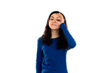 Obraz na płótnie Canvas Adorable teenage girl with blue sweater