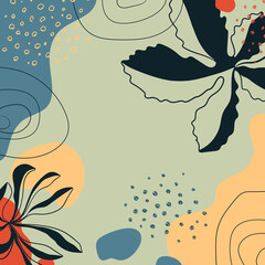 Abstract organic vector shapes, leaves, plants. Botanical art. Set of natural template in doodle style for social media post, cover, poster, greeting card, background. Modern graphics for holiday