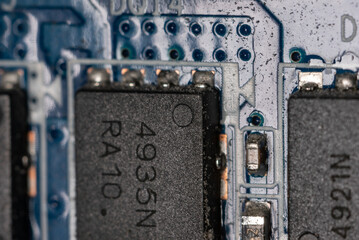 motherboard on motherboard in personal computer close up