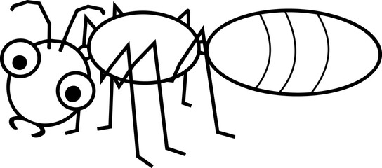 Coloring page with cartoon ant isolated on white background