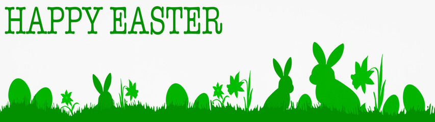 Happy Easter / Easter card banner panorama greeting card / Easter motif symbol green silhouette isolated on white background