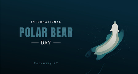 White arctic bear swimming in blue water illustration. International Polar Bear day, February 27. - Vector