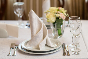 festive table setting in the restaurant. festive table decoration