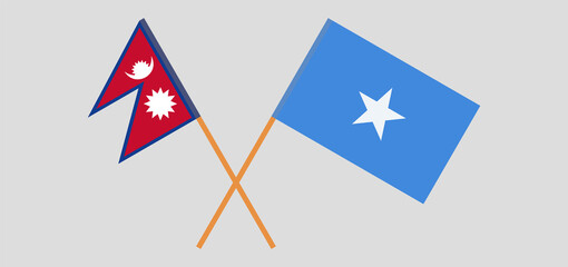 Crossed flags of Nepal and Somalia. Official colors. Correct proportion