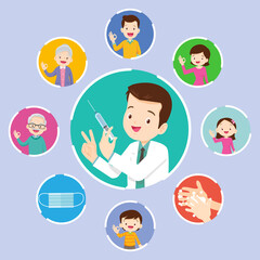 Smart Doctor Holding Syringe vaccine and family