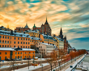 Obraz premium sunset at iconic Sodermalm in Stockholm