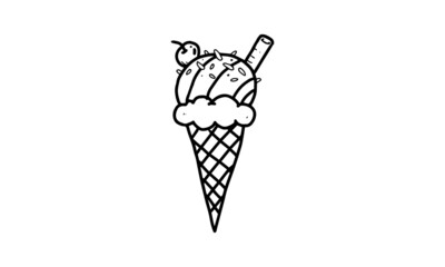 delicious ice cream cone illustration. colorless cartoon for drawing and coloring activities. fun activity for kids development and creativity. object isolated on white background in vector design.