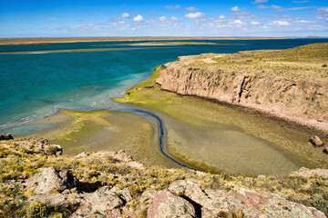 Argentina, Santa Cruz. Puerto Deseado, along Deseado River estuary in low tide.