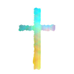 abstract turquoise and yellow orange cross on white background