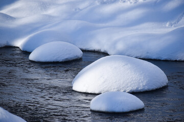 Snow covered rocks in a creek