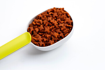 Dry cat food isolated on white background.