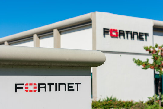 Fortinet sign at cybersecurity company headquarters in Silicon Valley, high-tech hub of San Francisco Bay Area - Sunnyvale, CA, USA - 2019