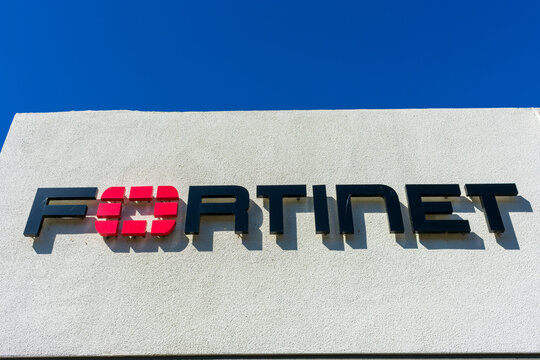 Fortinet sign at cybersecurity company headquarters in Silicon Valley, high-tech hub of San Francisco Bay Area - Sunnyvale, CA, USA - 2019