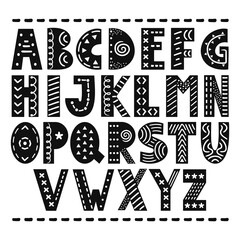 ABC scandinavian style alphabet. Vector monochrome simple cartoon illustration icon. Hand drawn nursery poster with handdrawn letters in scandinavian style.