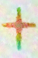 orange and green abstract cross on light background