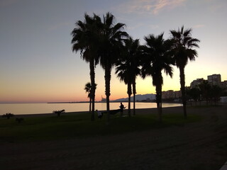 Sunset on the European beach