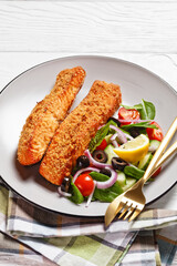 Panko crusted baked salmon fillets, veggies salad