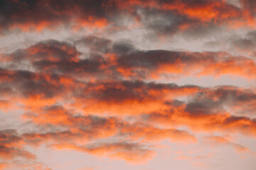 Sunrise Bright Dramatic Sky. Scenic Colorful Sky At Dawn. Sunset Sky Natural Abstract Background In Pink Red Orange Colors.