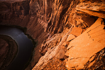 Travel Lifestyle success motivation concept. Horseshoe bend Glen Canyon. West USA.